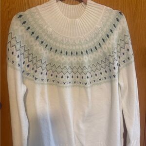 Style & Co. Cream Scoopneck Fair Isle Sweater with Pale Green & Navy